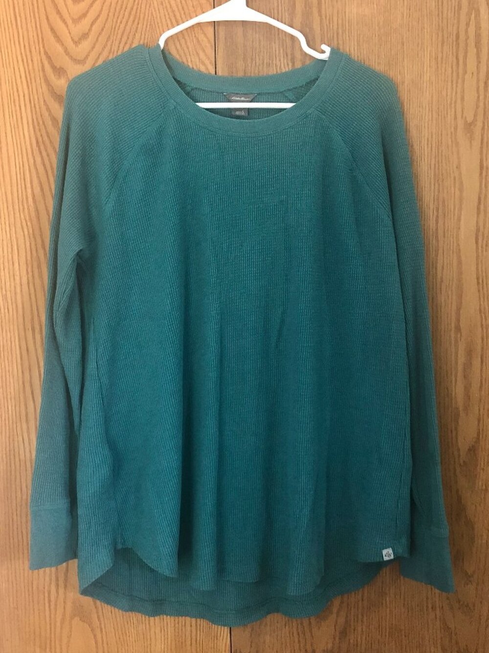 Eddie Bauer Womens Large Casual Waffle Knit Thermal Long Sleeve Shirt Teal Green